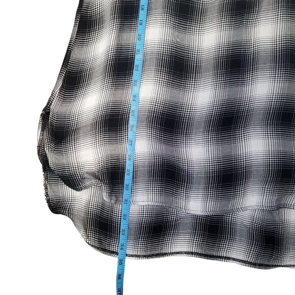 Rock & Republic Black White Plaid Grunge Punk Long Sleeve Tunic Shirt Large - Picture 9 of 11